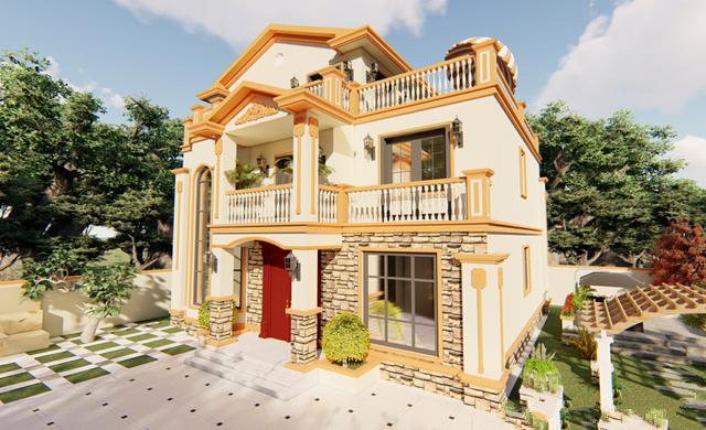 多層露臺的外部裝飾寬敞明亮，三層布局堅固，非常適合我們現(xiàn)在的年輕人，外觀大氣、生活休閑。