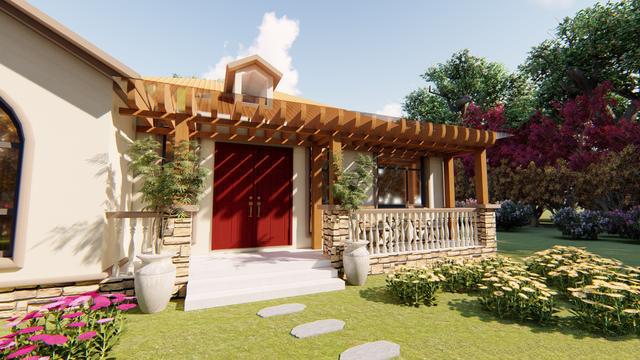 一棟溫馨的田園風(fēng)別墅，坐落在開滿鮮花的院子里，一步一步的石板路通向遠(yuǎn)方,祝你值得擁有這套別墅！