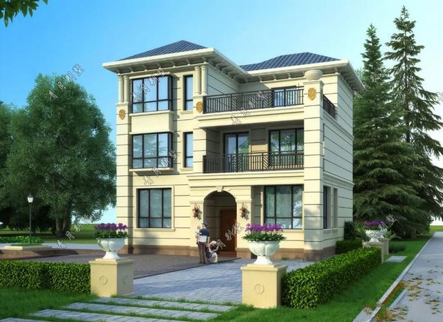 　經(jīng)典的三居室別墅有歐式風(fēng)格，大露臺(tái)，浮動(dòng)窗戶，外墻是真石漆。簡(jiǎn)潔優(yōu)雅，線條流暢優(yōu)美，給人一種非常舒適的感覺(jué)!