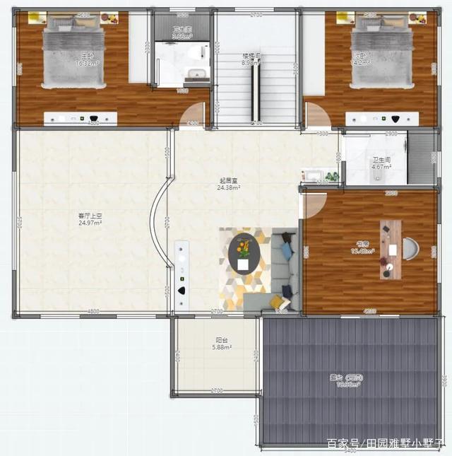 家占地較大，喜歡挑空客廳，并對房間布局有自己的規(guī)劃，設(shè)計師根據(jù)業(yè)主的建議便著手設(shè)計的!