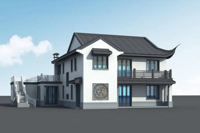 屋頂采用歇山頂起翹方式，造型優(yōu)美，整體莊重選用仿古造型的鐵藝欄桿，配合整體造型，讓建筑凸顯古香古色的獨(dú)特韻味!