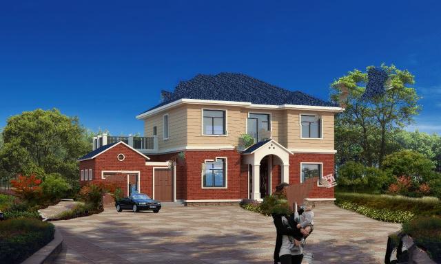 這款別墅造型簡單，并沒有特別復(fù)雜，在外觀顏色搭配上能夠滿足大多數(shù)人審美,有院子、有車庫、有陽臺(tái)!