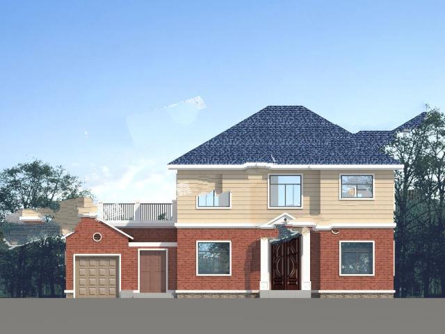 這款別墅造型簡單，并沒有特別復(fù)雜，在外觀顏色搭配上能夠滿足大多數(shù)人審美,有院子、有車庫、有陽臺(tái)!