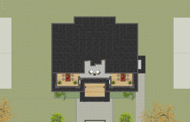 建筑為新中式風格，整體色調(diào)以簡潔的高級灰為主，與周邊環(huán)境相呼應(yīng),新中式別墅外觀更加寬敞，美麗的風景盡收眼底！