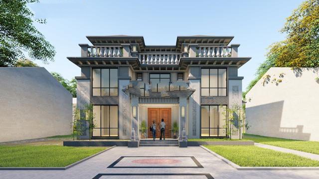 建筑為新中式風格，整體色調(diào)以簡潔的高級灰為主，與周邊環(huán)境相呼應(yīng),新中式別墅外觀更加寬敞，美麗的風景盡收眼底！