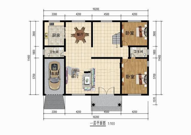 該別墅設(shè)計(jì)圖紙的主要房屋和獨(dú)立車(chē)庫(kù)在農(nóng)村有一個(gè)約16米的表面寬度，可以在40萬(wàn)元。