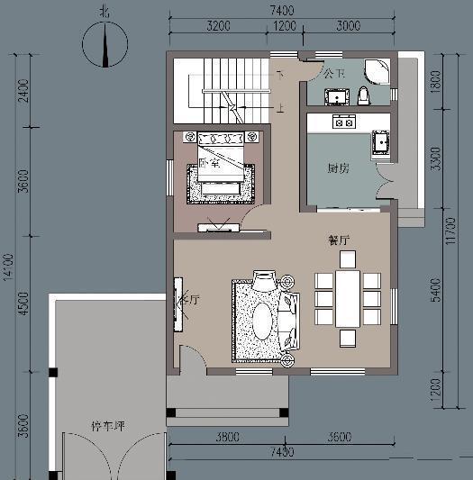 它寬7.4米，有3個(gè)房間和1個(gè)大廳，旁邊還有一個(gè)車(chē)庫(kù)，這讓人們喜歡二樓的這種鄉(xiāng)村別墅。