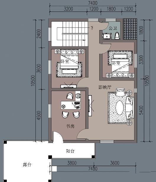 它寬7.4米，有3個(gè)房間和1個(gè)大廳，旁邊還有一個(gè)車(chē)庫(kù)，這讓人們喜歡二樓的這種鄉(xiāng)村別墅。