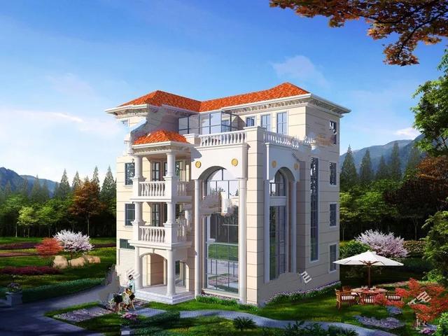 四層的鄉(xiāng)村別墅設計有斜屋頂，第一個客廳是空的，非常時尚有陽光的房間！