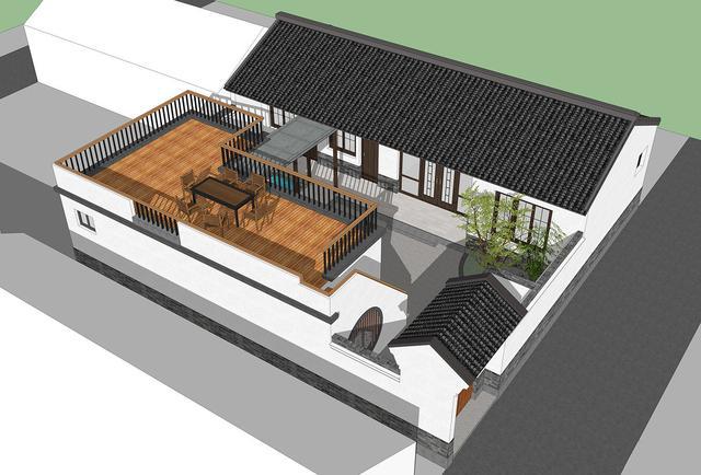 　這棟建筑是一棟新的中式別墅，共一層。整體結(jié)構(gòu)相對(duì)簡(jiǎn)單。但有一個(gè)大露臺(tái)和一個(gè)游泳池!