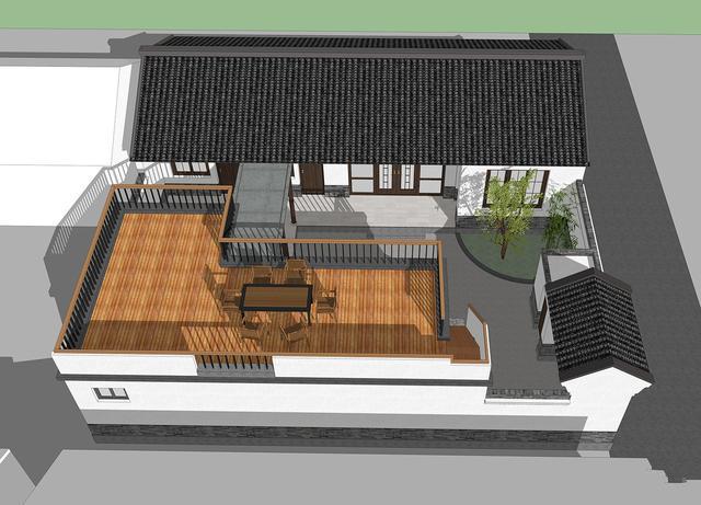 　這棟建筑是一棟新的中式別墅，共一層。整體結(jié)構(gòu)相對(duì)簡(jiǎn)單。但有一個(gè)大露臺(tái)和一個(gè)游泳池!