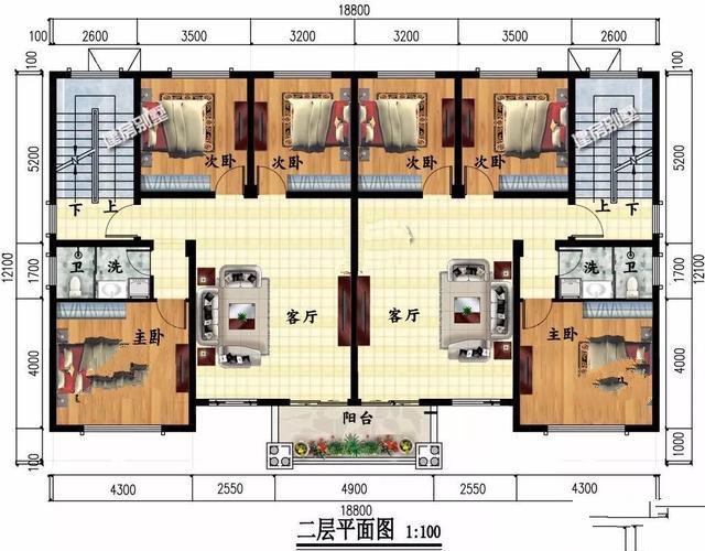 獨棟別墅設(shè)計成三層的公共房間，每個家庭有7間臥室，生活非常方便。