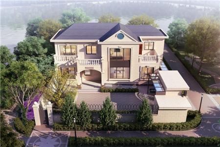 這是一棟現(xiàn)代別墅，屋頂在二樓。外墻整體采用灰白色搭配，清新淡雅，風(fēng)格獨特。