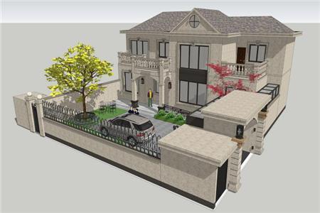 這是一棟現(xiàn)代別墅，屋頂在二樓。外墻整體采用灰白色搭配，清新淡雅，風(fēng)格獨特。