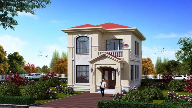 這座兩層別墅的寬度不到8米，有四個房間和一個大廳，適合農(nóng)村地區(qū)的年輕人自己建造。你喜歡嗎