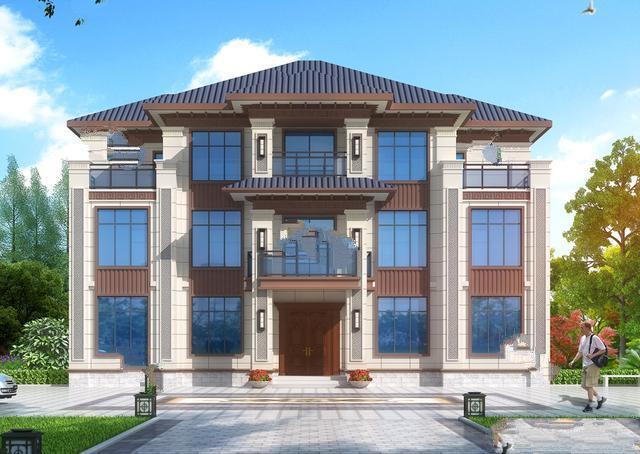 今天迷你系列帶給大家的這個(gè)大氣新的中國(guó)式三層別墅是丹東雙戶類型。聽(tīng)說(shuō)外表對(duì)稱很大，鄰居永遠(yuǎn)不會(huì)過(guò)時(shí)。 　　此單位設(shè)計(jì)大小為19.311.2米，面積225坪，結(jié)構(gòu)形式框架，總建筑面積622坪，總高度13.9米，主體參考成本68萬(wàn)韓元。 　　顯然，屋頂是深藍(lán)色瓦蓋，主墻是用仿大理石磚和灰色真石漆制成的。窗框和檐槽的線都是深褐色的。 　　大門只有一個(gè)設(shè)計(jì)，但內(nèi)部是對(duì)稱布局的雙家具空間。與傳統(tǒng)的雙花住宅還有很多差異，中間沒(méi)有分離的墻，空間都可以相互循環(huán)。 　　一樓設(shè)計(jì)高3.9米，一戶室內(nèi)布局1室2室，1廚房2衛(wèi)新威。樓梯間是共享的，但空間是獨(dú)立的，小的北入口可以直接通過(guò)客廳位置和獨(dú)立的雙門移動(dòng)。大門正中央放著神威。 　　2層設(shè)計(jì)高度3.6米，1戶室內(nèi)布置設(shè)置3室1廳2衛(wèi)陽(yáng)臺(tái)。 　　3層設(shè)計(jì)高3.6米，設(shè)置單室內(nèi)布局3室2衛(wèi)露臺(tái)。這一層的客廳公開(kāi)了，不管誰(shuí)回家都可以用來(lái)接待客人。 　　兄弟倆這樣蓋房子，大家相信自己的意見(jiàn)會(huì)不一樣，結(jié)果這不是雙對(duì)，而是獨(dú)棟公寓?？臻g沒(méi)有區(qū)分，不知道以后兩個(gè)家庭的生活會(huì)怎么樣。