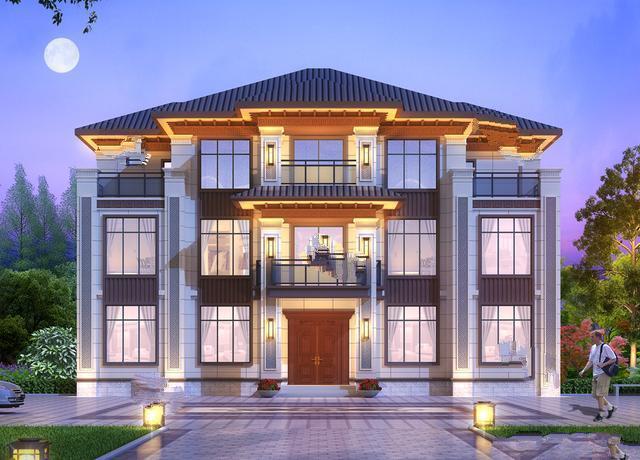 今天迷你系列帶給大家的這個(gè)大氣新的中國(guó)式三層別墅是丹東雙戶類型。聽(tīng)說(shuō)外表對(duì)稱很大，鄰居永遠(yuǎn)不會(huì)過(guò)時(shí)。 　　此單位設(shè)計(jì)大小為19.311.2米，面積225坪，結(jié)構(gòu)形式框架，總建筑面積622坪，總高度13.9米，主體參考成本68萬(wàn)韓元。 　　顯然，屋頂是深藍(lán)色瓦蓋，主墻是用仿大理石磚和灰色真石漆制成的。窗框和檐槽的線都是深褐色的。 　　大門只有一個(gè)設(shè)計(jì)，但內(nèi)部是對(duì)稱布局的雙家具空間。與傳統(tǒng)的雙花住宅還有很多差異，中間沒(méi)有分離的墻，空間都可以相互循環(huán)。 　　一樓設(shè)計(jì)高3.9米，一戶室內(nèi)布局1室2室，1廚房2衛(wèi)新威。樓梯間是共享的，但空間是獨(dú)立的，小的北入口可以直接通過(guò)客廳位置和獨(dú)立的雙門移動(dòng)。大門正中央放著神威。 　　2層設(shè)計(jì)高度3.6米，1戶室內(nèi)布置設(shè)置3室1廳2衛(wèi)陽(yáng)臺(tái)。 　　3層設(shè)計(jì)高3.6米，設(shè)置單室內(nèi)布局3室2衛(wèi)露臺(tái)。這一層的客廳公開(kāi)了，不管誰(shuí)回家都可以用來(lái)接待客人。 　　兄弟倆這樣蓋房子，大家相信自己的意見(jiàn)會(huì)不一樣，結(jié)果這不是雙對(duì)，而是獨(dú)棟公寓?？臻g沒(méi)有區(qū)分，不知道以后兩個(gè)家庭的生活會(huì)怎么樣。