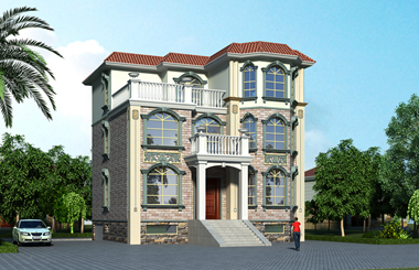 帶地下車(chē)庫(kù)三層別墅設(shè)計(jì)圖，每間臥室獨(dú)立衛(wèi)生間