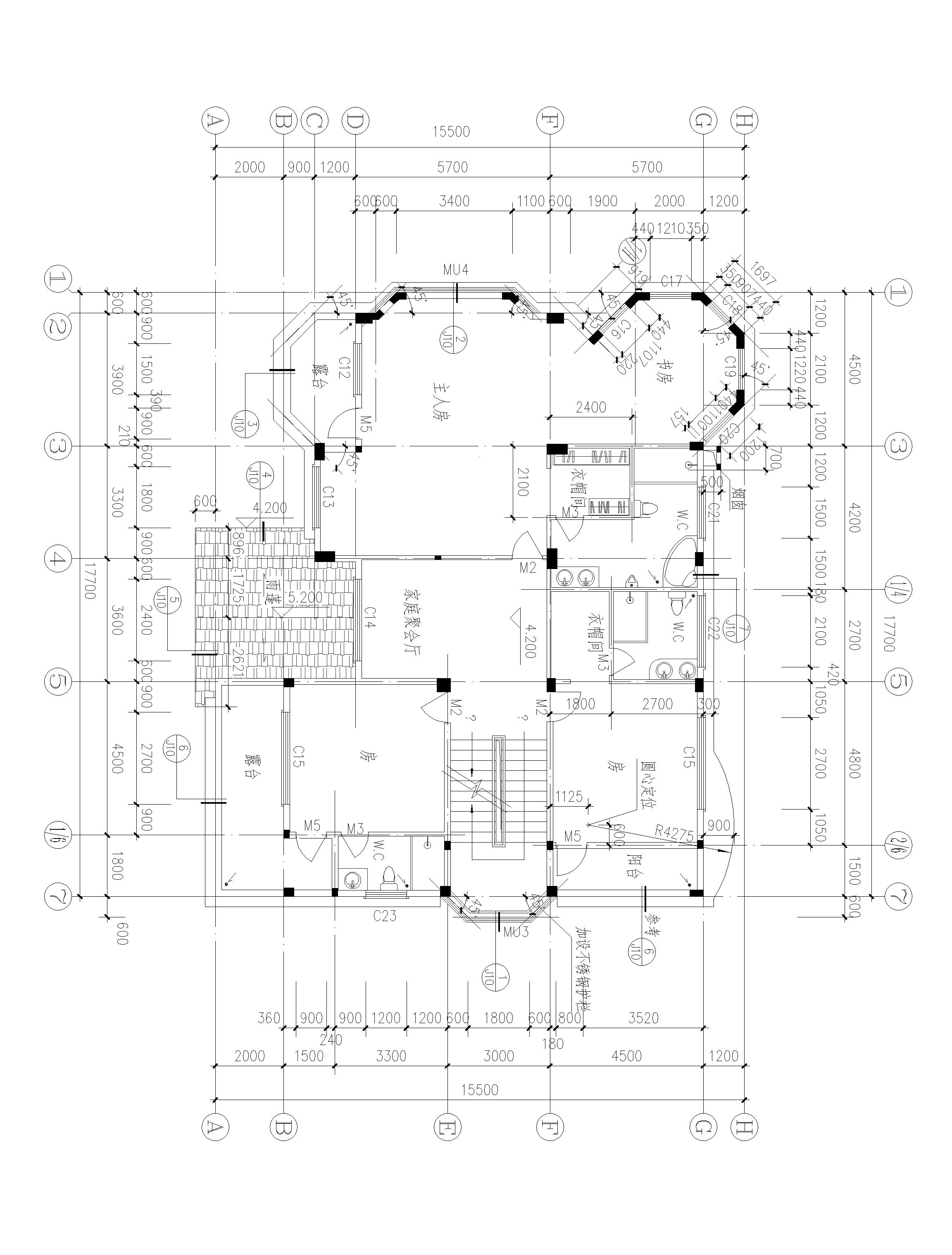 兩層半歐式別墅設(shè)計方案，適合多孩家庭，總建筑面積555㎡