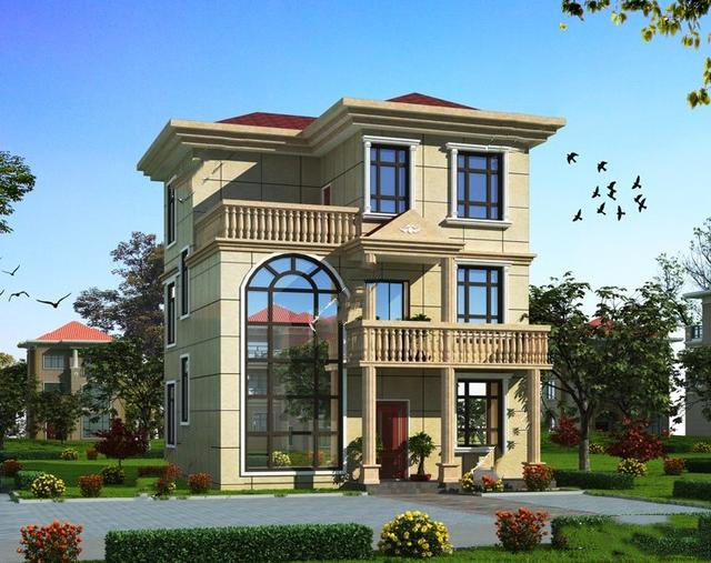 三層樓房設(shè)計(jì)圖農(nóng)村自建房，平頂設(shè)計(jì)9.7*7.4m精致戶型