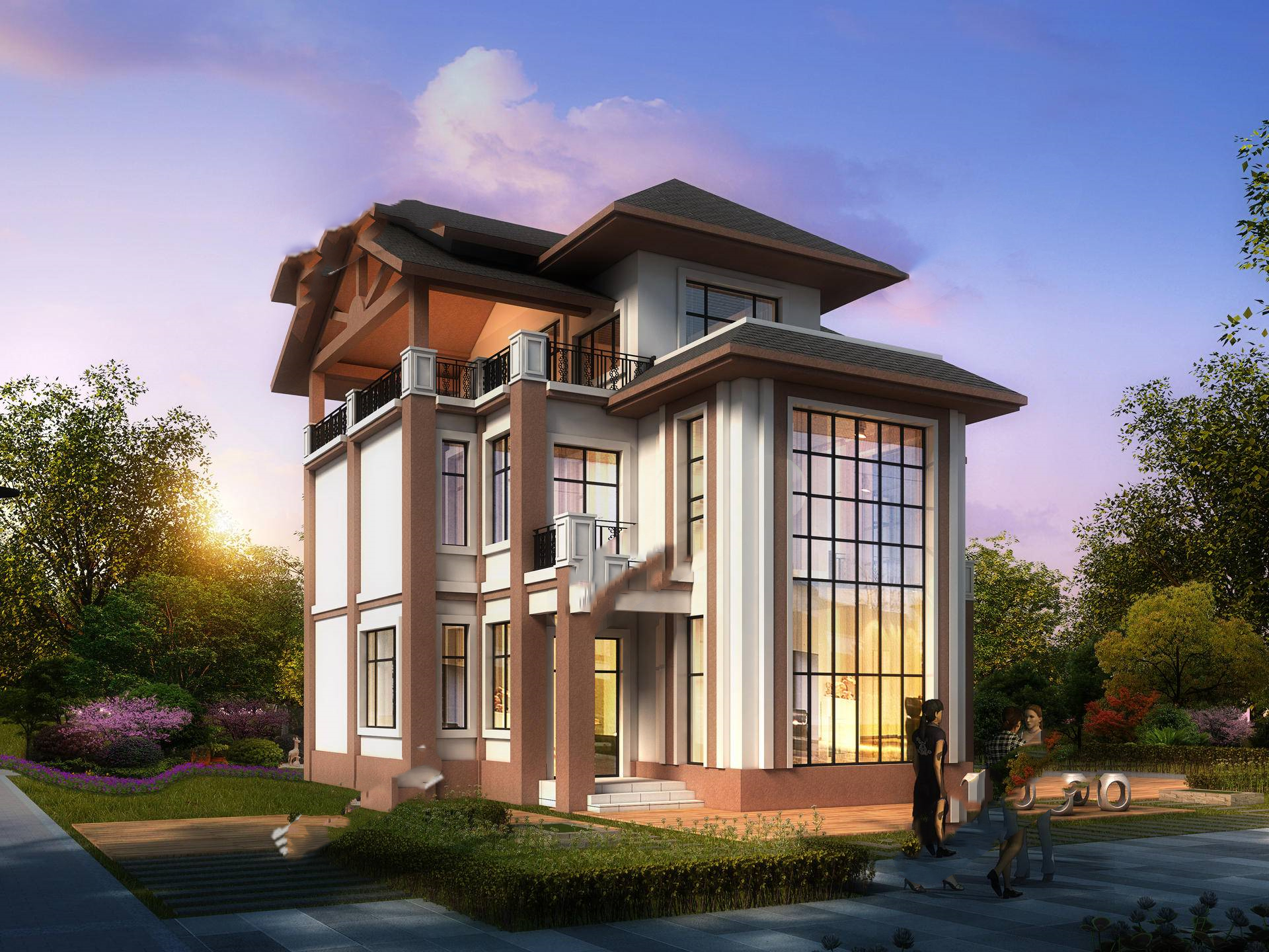 占地135平，現(xiàn)代別墅設(shè)計風(fēng)格，外觀時尚潮流，適合農(nóng)村建造