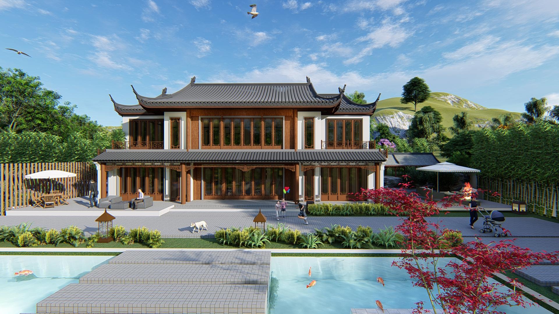 新中式二層鄉(xiāng)村建房設(shè)計(jì)圖，20.24*11.34鄉(xiāng)村舒適戶型建房設(shè)計(jì)圖