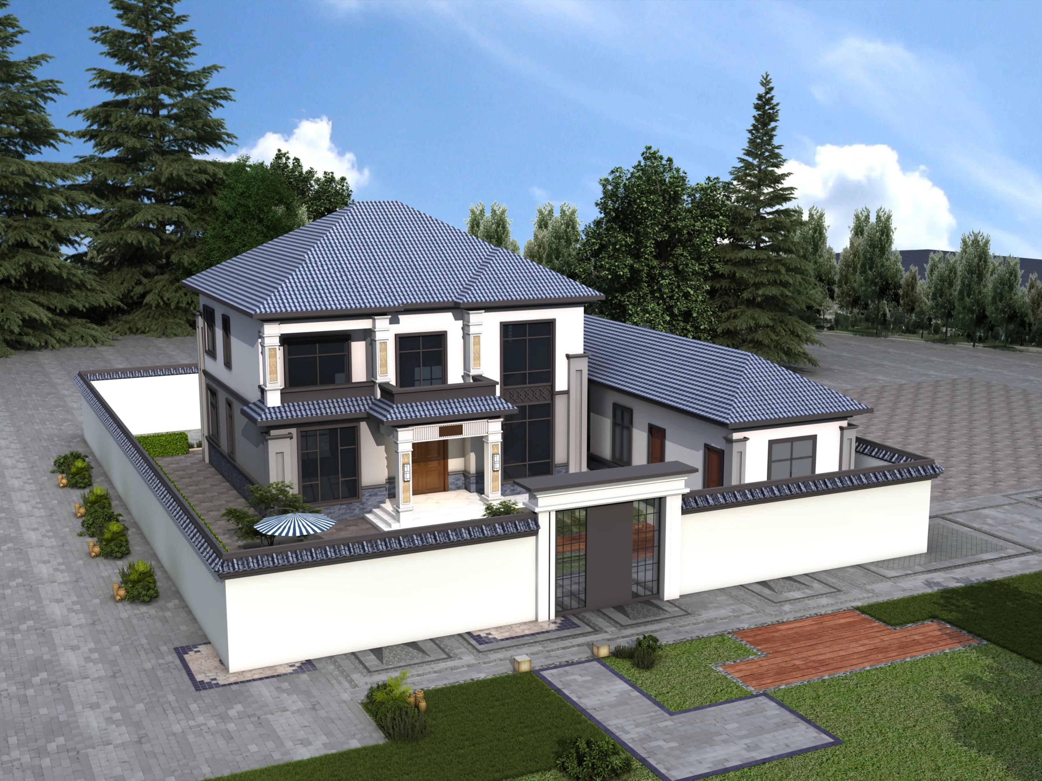 新中式鄉(xiāng)村二層別墅，挑空客廳更顯鄉(xiāng)村二層別墅大氣