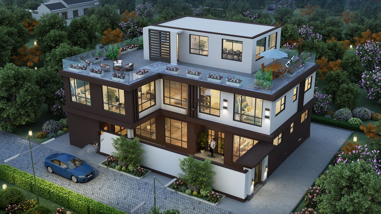 18*14米三層農(nóng)村別墅效果圖，農(nóng)村別墅現(xiàn)代風(fēng)格效果圖