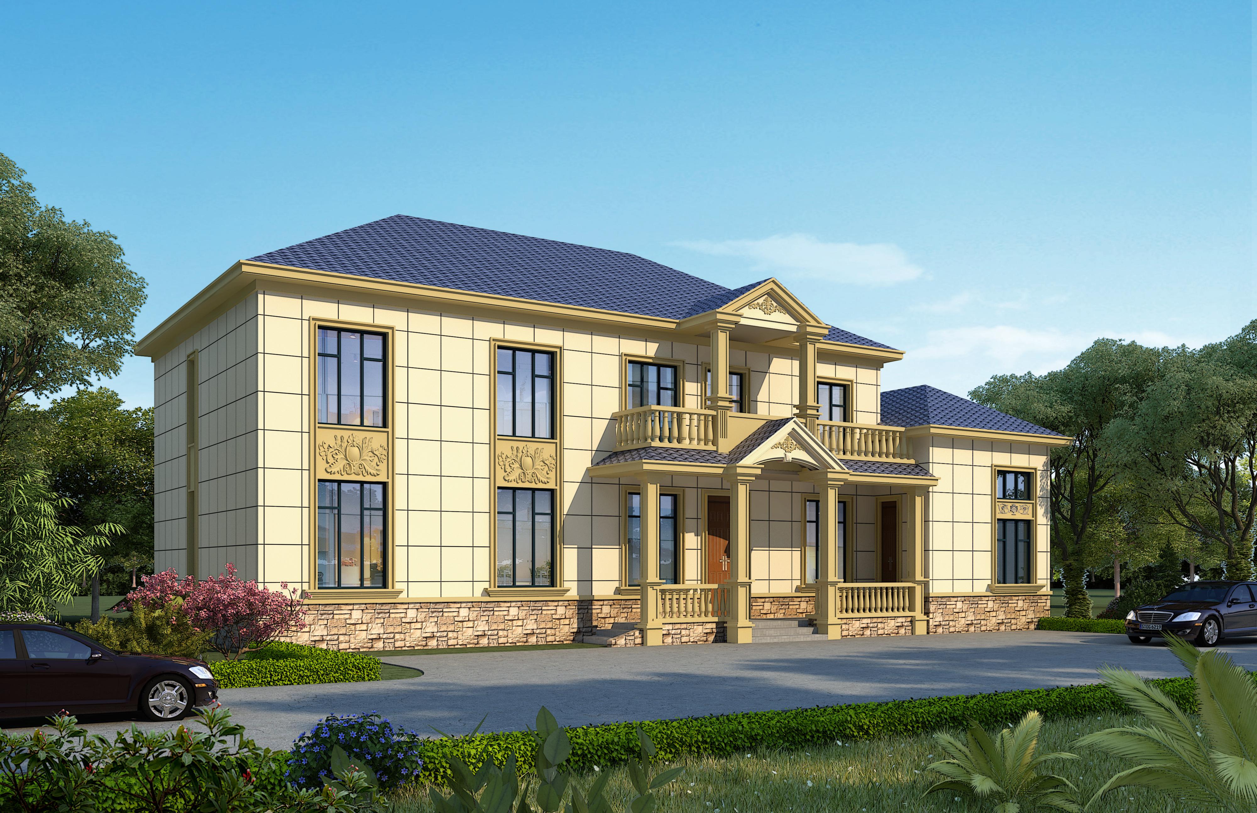 田園歐式鄉(xiāng)村二層別墅設(shè)計(jì)圖，鄉(xiāng)村自建房二層別墅