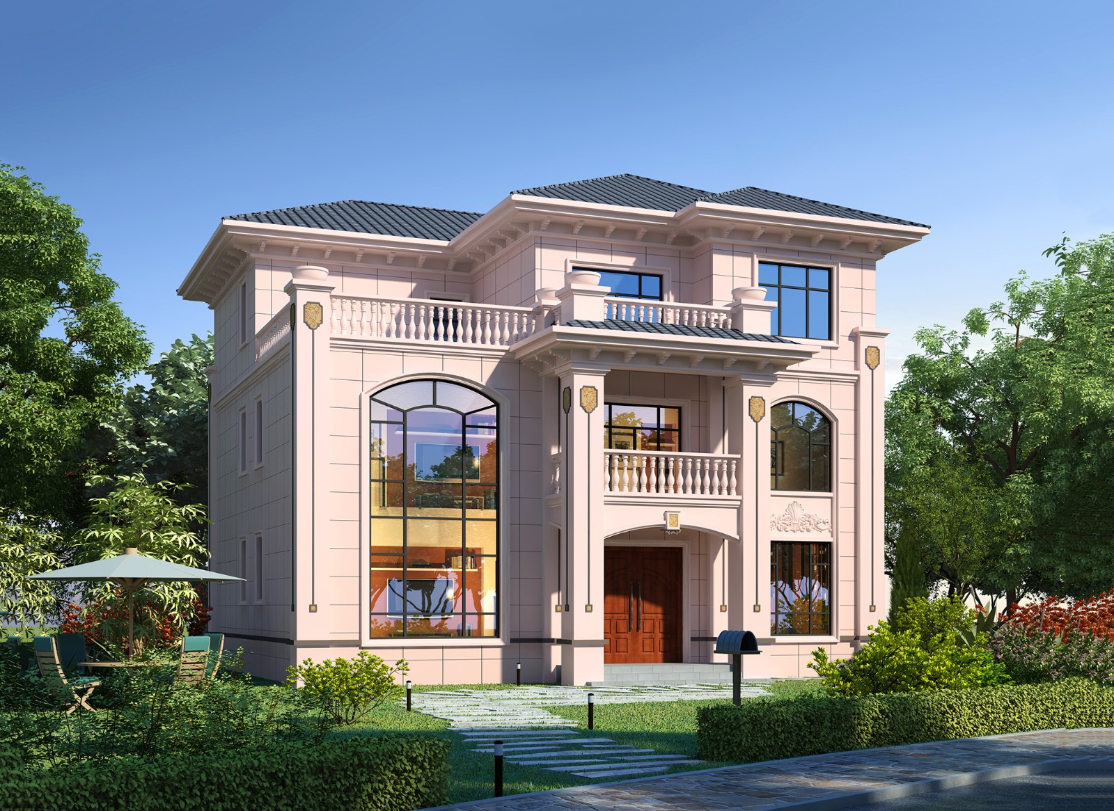 兩層半經(jīng)典歐式農(nóng)村別墅效果圖，農(nóng)村自建別墅效果圖以及戶型圖