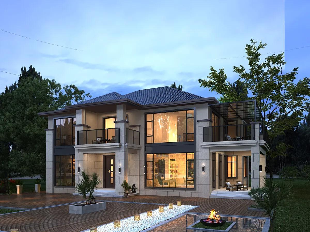 中式二層農(nóng)村新型房屋設(shè)計(jì)，兩層別墅房屋設(shè)計(jì)上新