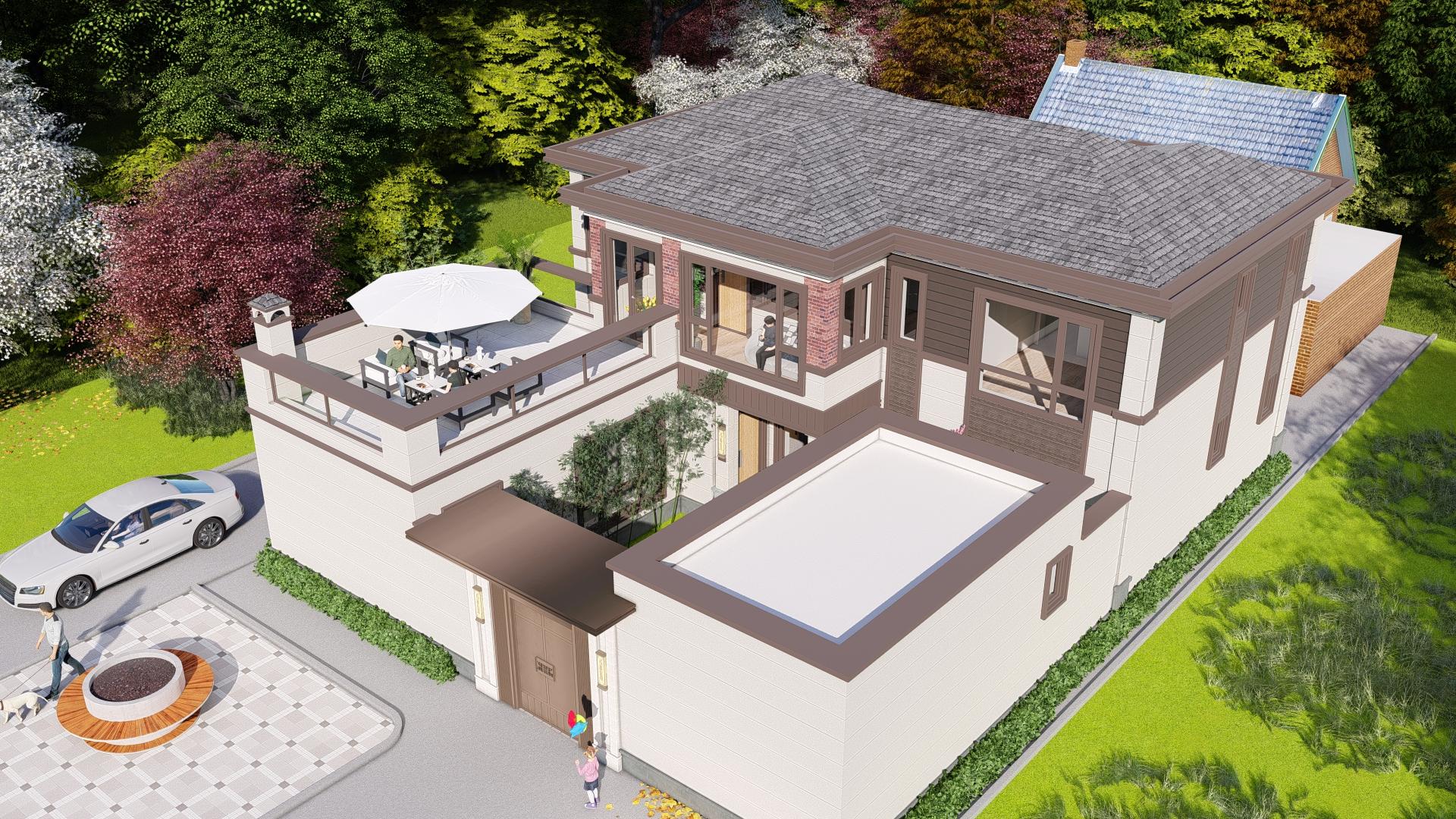 歐式鄉(xiāng)村二層別墅，2022年鄉(xiāng)村二層別墅效果圖及平面圖