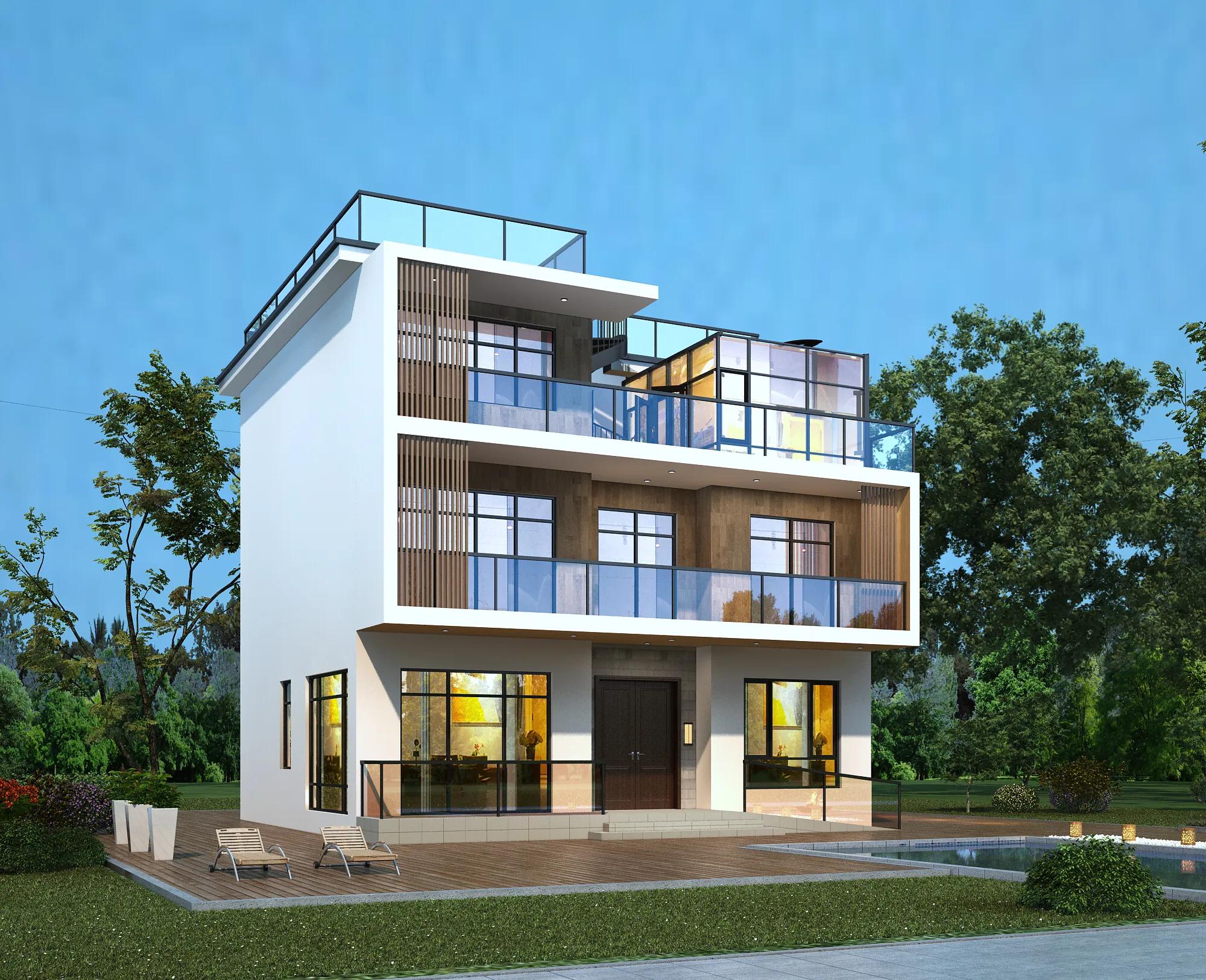 現(xiàn)代風(fēng)三層自建房設(shè)計(jì)住宅圖，自建別墅房設(shè)計(jì)效果圖